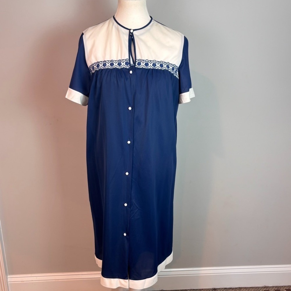 Vintage J.C.Penney Blue Floral Detail Duster‎ & Nightgown Womens Large 1960s era